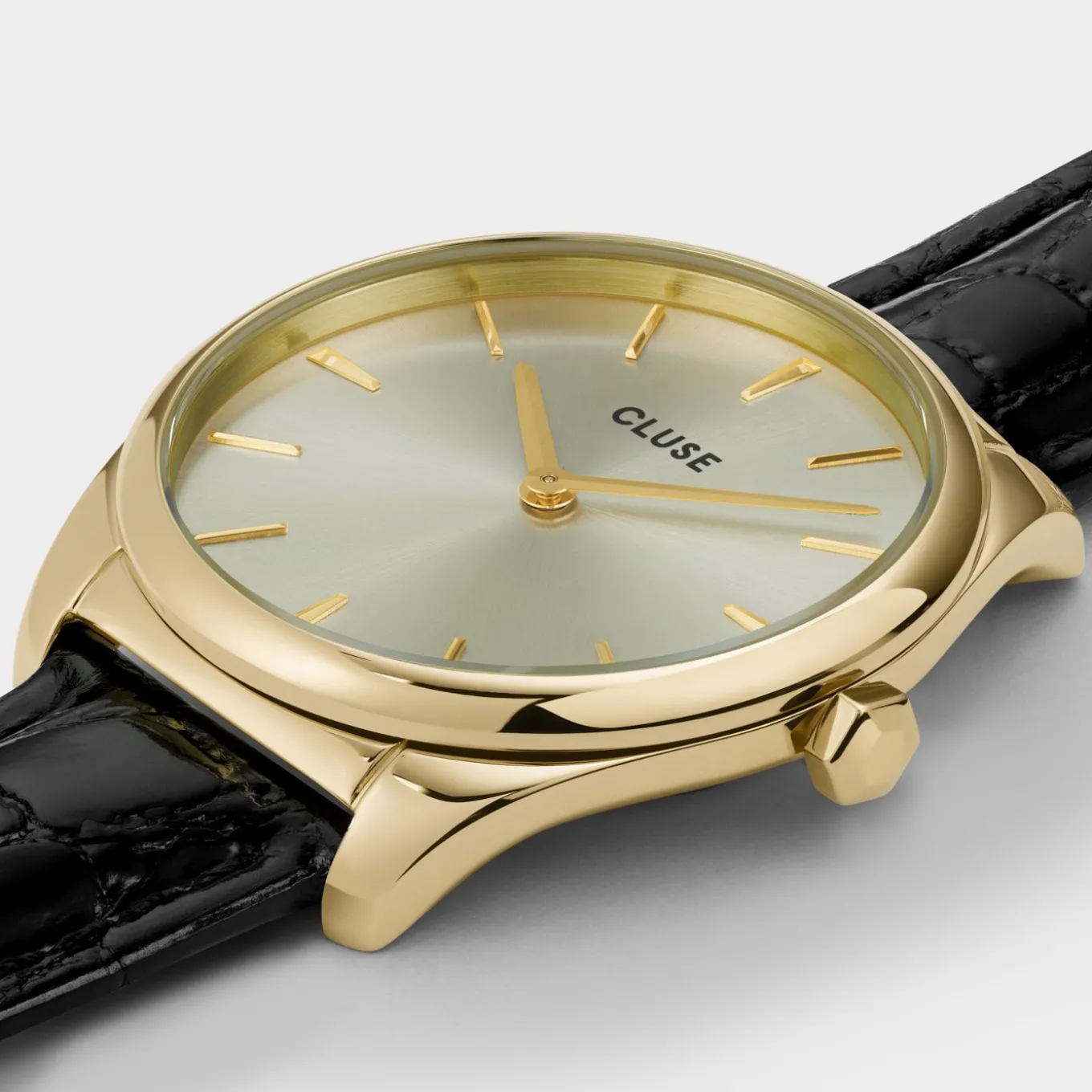 froce_petite_leather_black_alligator_gold_colour_2.webp Best Féroce Petite Leather Black Alligator, Gold Colour Damen Uhren Gold | Féroce Petite