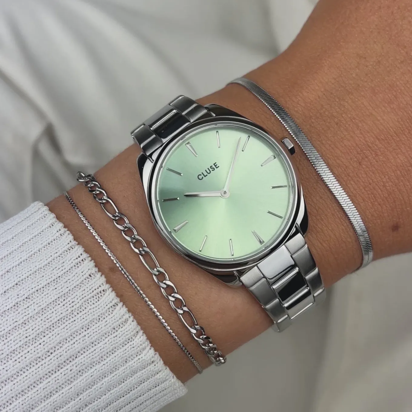 froce_petite_watch_steel_green_silver_colour_5.webp Online Féroce Petite Watch Steel Green, Silver Colour Damen Uhren Silber | Féroce Petite