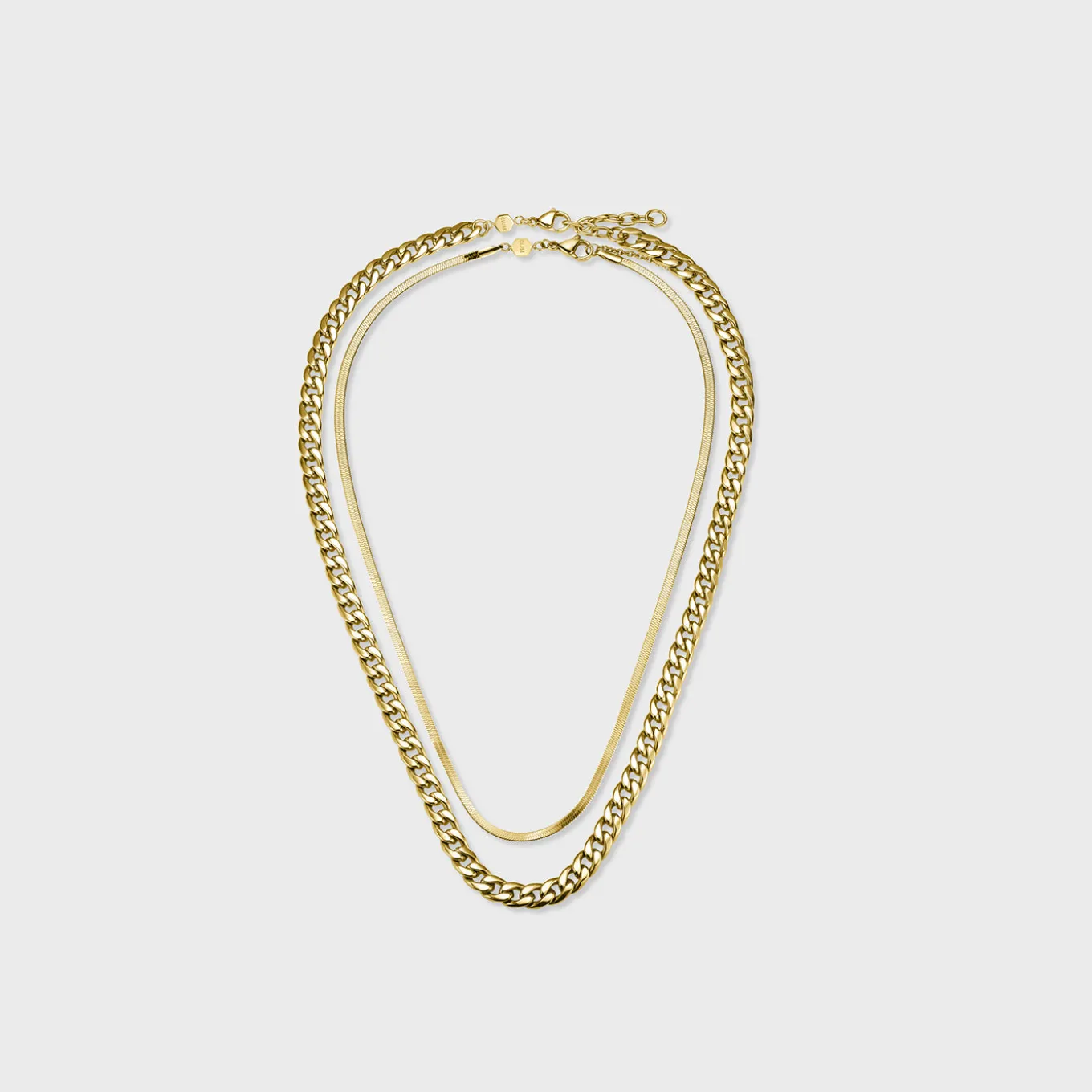 Clearance Gift Box Essentielle Snake and Flat Curb Necklaces, Gold Colour Ketten
