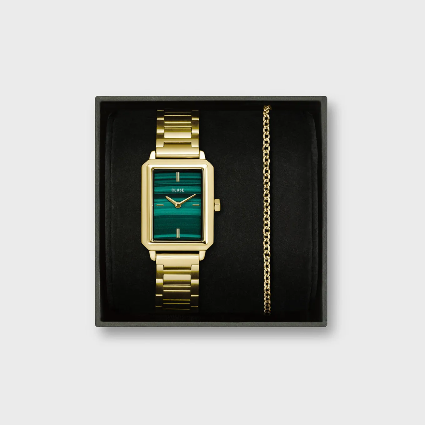 Shop Gift Box Fluette Steel Green Watch and Round Chain Bracelet, Gold Colour Damen Fluette