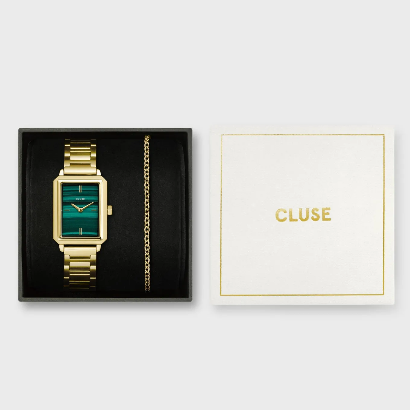 Shop Gift Box Fluette Steel Green Watch and Round Chain Bracelet, Gold Colour Damen Fluette