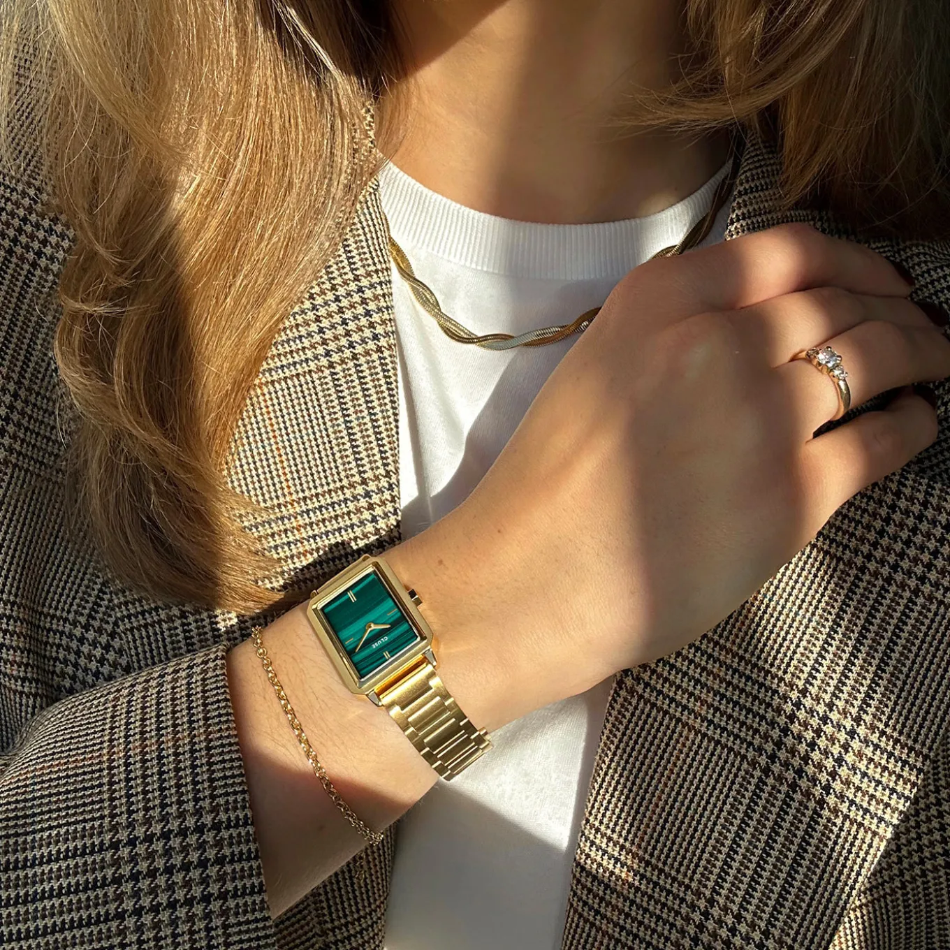 Shop Gift Box Fluette Steel Green Watch and Round Chain Bracelet, Gold Colour Damen Fluette