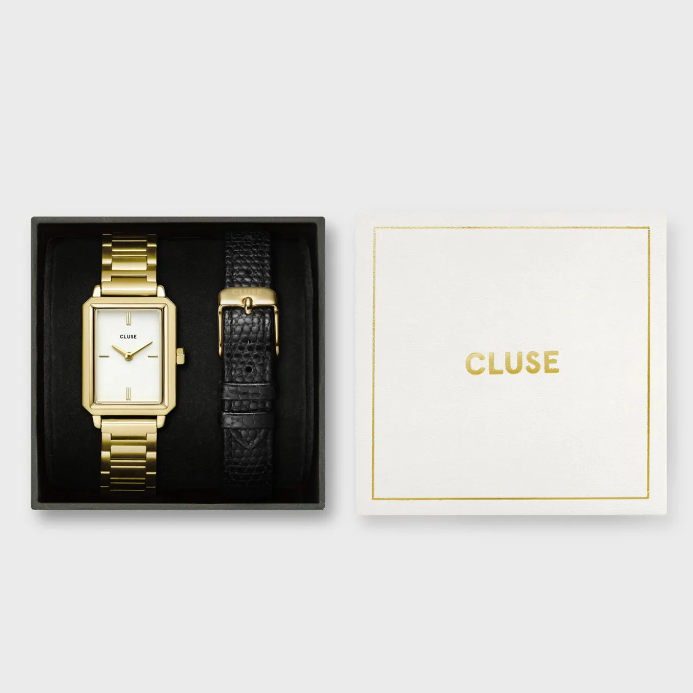 Discount Gift Box Fluette Steel Watch and Black Leather Lizard Strap, Gold Colour Damen Fluette