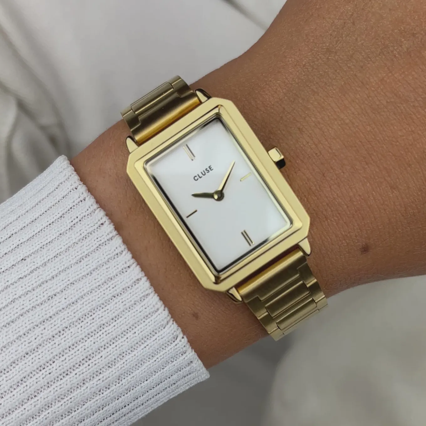 Discount Gift Box Fluette Steel Watch and Black Leather Lizard Strap, Gold Colour Damen Fluette