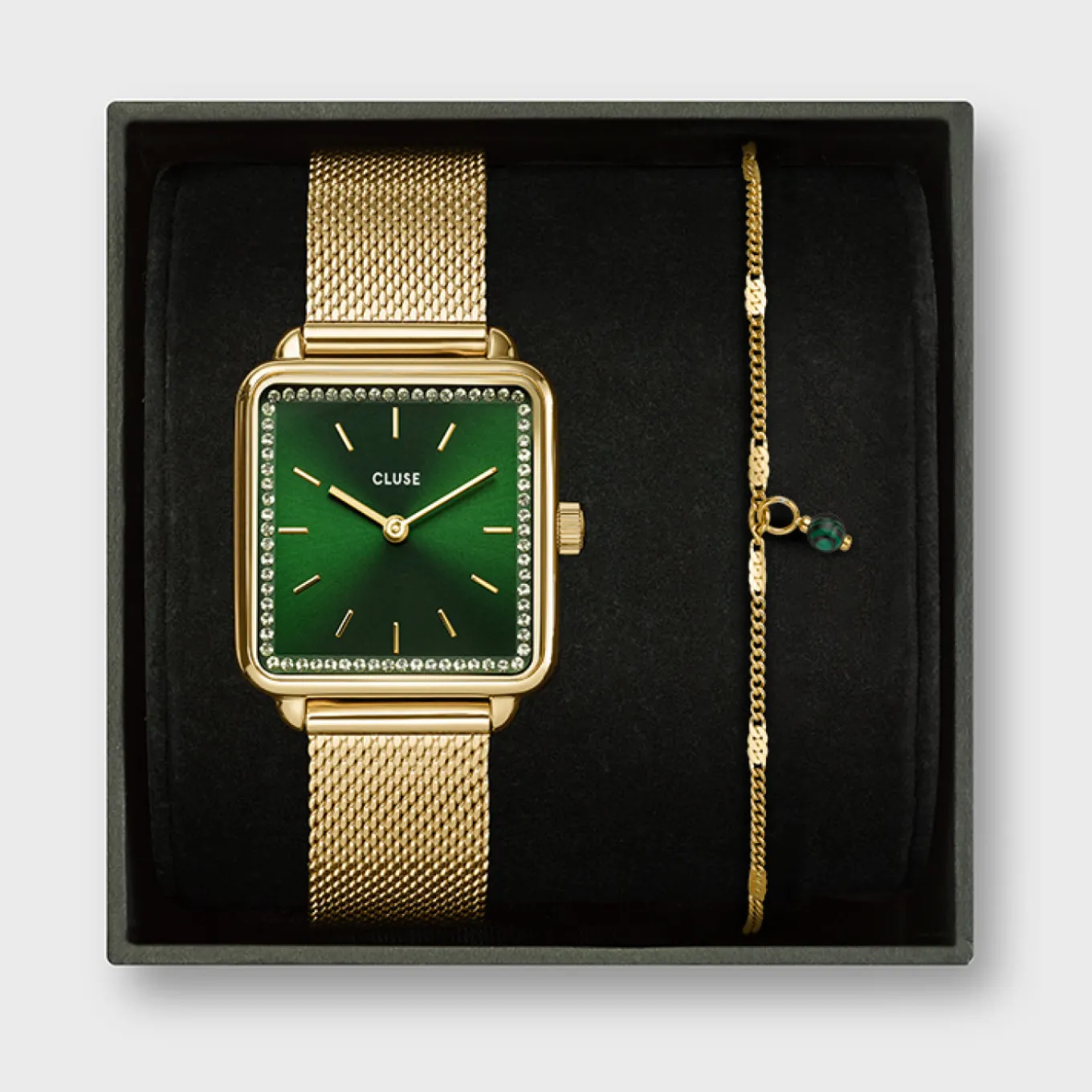 Shop Gift Box La Tétragone Mesh and Malachite Bracelet Gold Colour Damen La Tétragone
