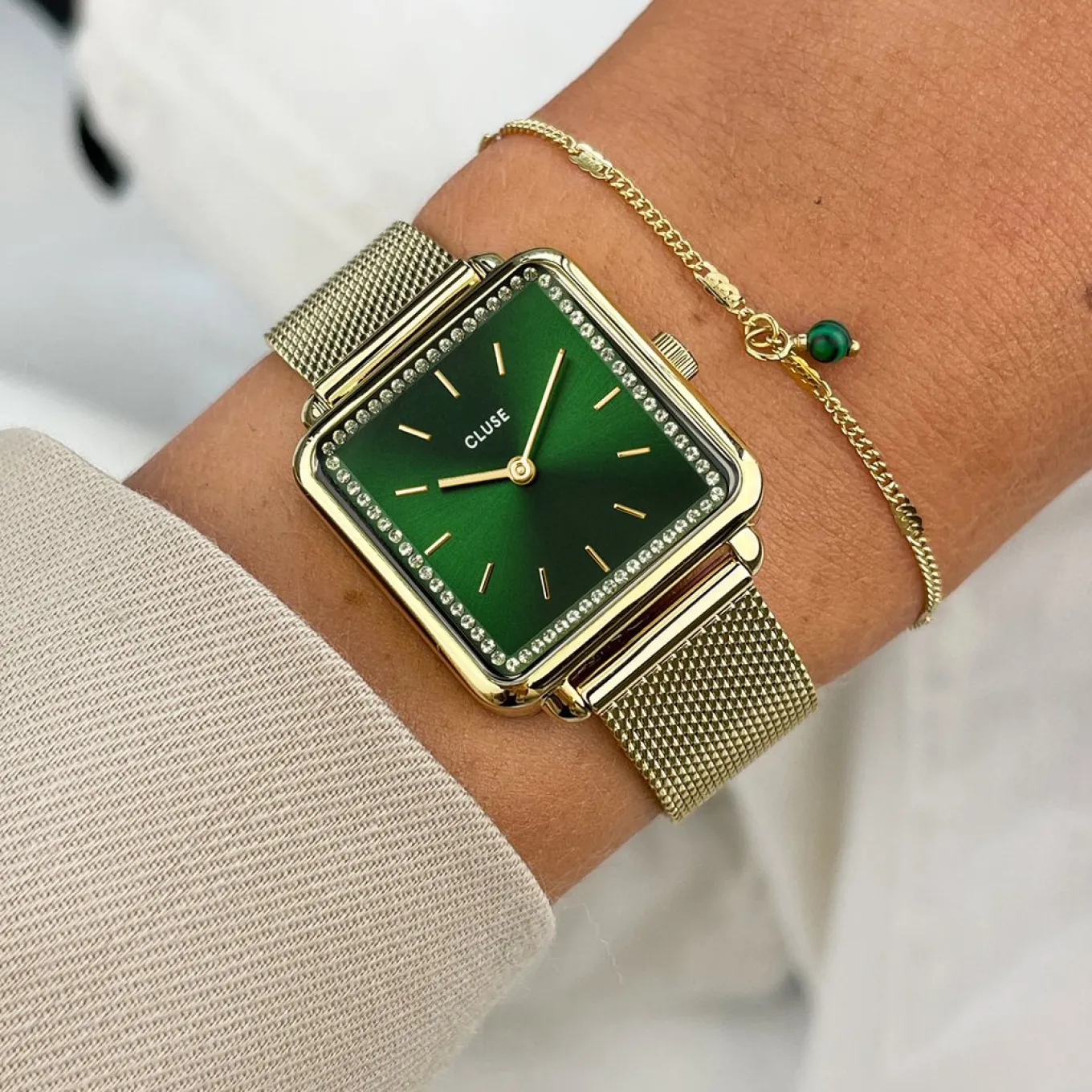 Shop Gift Box La Tétragone Mesh and Malachite Bracelet Gold Colour Damen La Tétragone