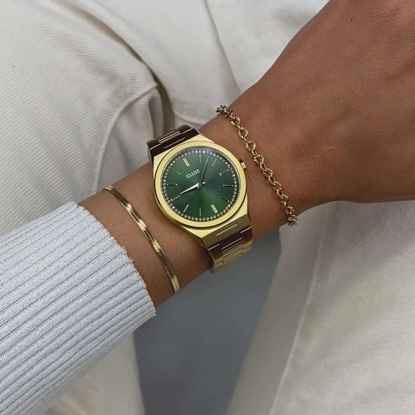 vigoureux_watch_steel_green_stones_gold_colour_4.webp Clearance Vigoureux Watch Steel, Green Stones, Gold Colour Damen Uhren Gold | Vigoureux